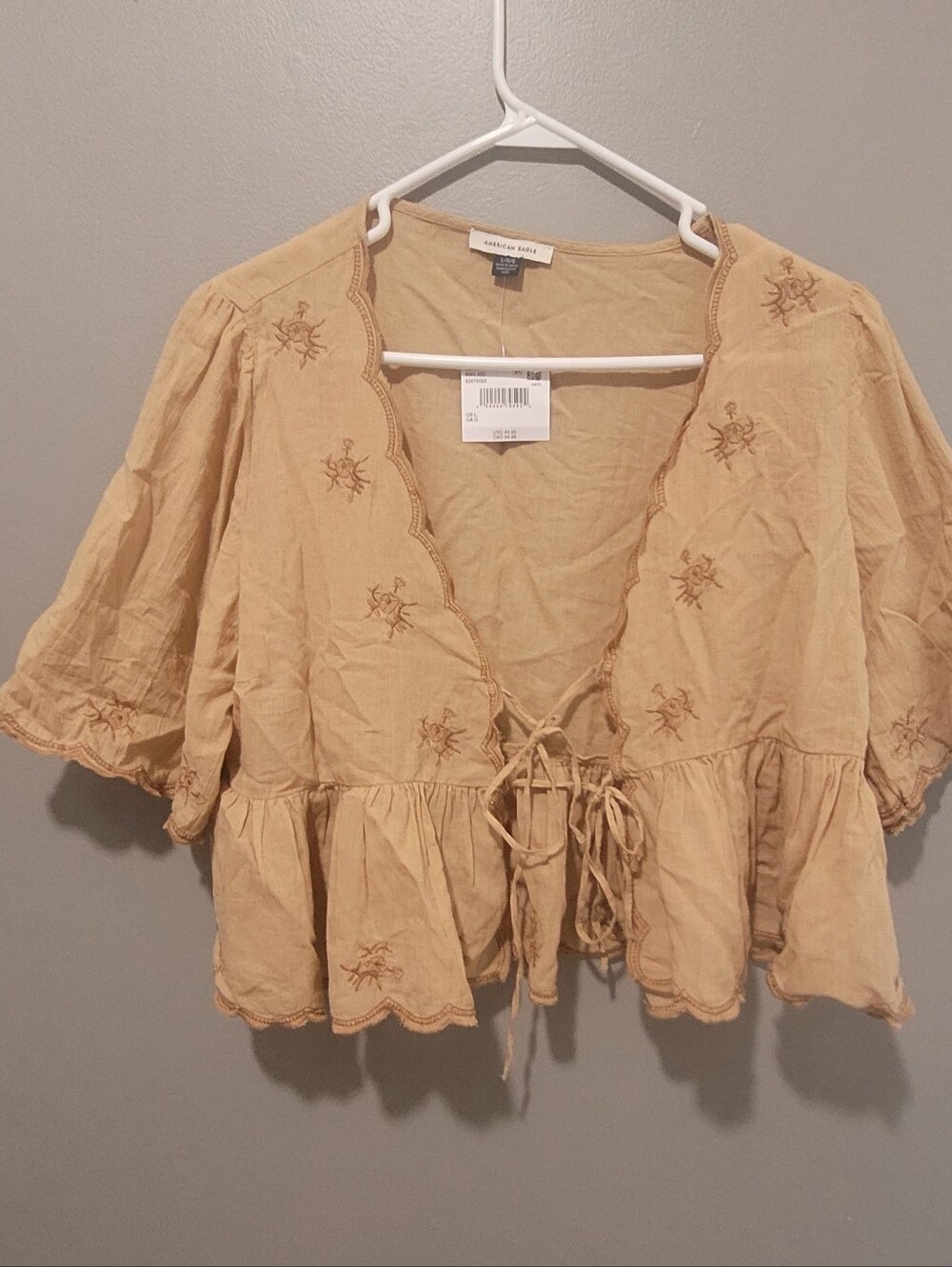 Nwt $45 American Eagle Tan Tie Front Top Sz M
